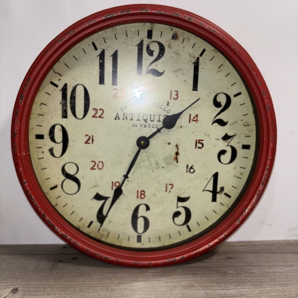 antiquite de paris Other - ANTIQUITE DE PARIS Distressed Look Chippy Metal Clock Red Heavy Industrial WORKS